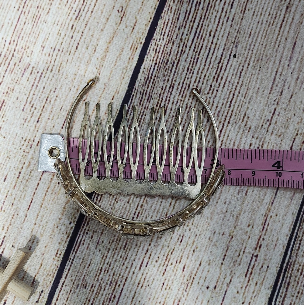 Vintage Light Gold 925 Marked Mini Tiara Rhinestone Comb - Picture 10 of 10